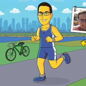 Triathlete Gift - Custom Portrait as Cartoon Character / triathlon gifts / triathlon art / swim bike run