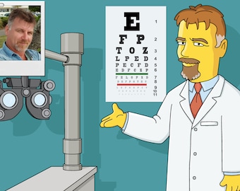 Aangepast cartoonportret optometrist – gepersonaliseerd oogartscadeau (digitaal bestand)