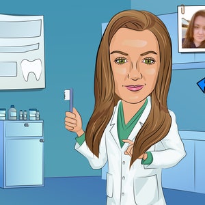 Dental Hygienist Gift - Custom Caricature Portrait From Your Photo