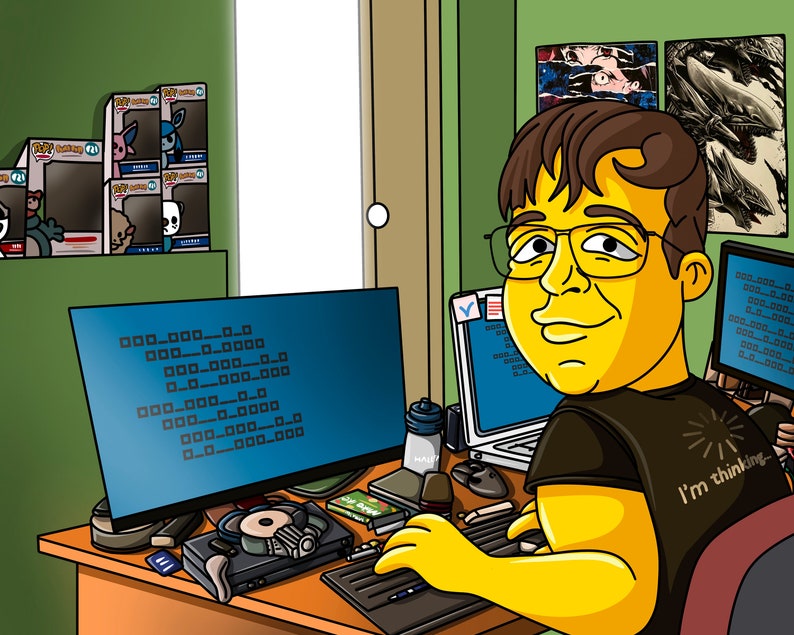 Programmer Gift Custom Portrait as Yellow Cartoon Character / programmer gift idea / gift for programmer /software engineer hacker gift image 5