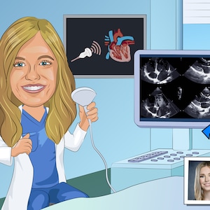 Cardiac Echo Tech Gift - Custom Caricature Portrait From Your Photo, cardiac sonographer