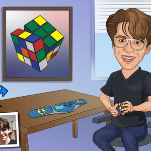 Rubik&#39;s Cube Lover Gift - Custom Caricature From Photo, speedcubing gift, rubiks cube gift