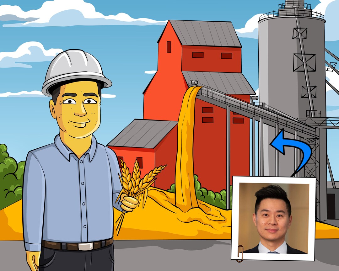 Grain Elevator Manager Gift Custom Portrait as Yellow Character, Wheat