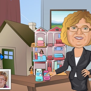Dollhouse Collector Gift - Custom Caricature Portrait From Your Photo, Doll House Collector