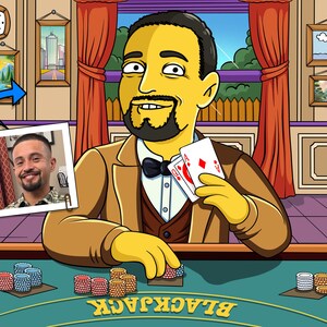 Regalo de jugador de blackjack: retrato personalizado de la foto como personaje amarillo, regalo de blackjack