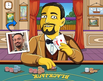 Black Jack Spieler Portrait: Gelbe Comicfigur Geschenk (Digitale Datei)