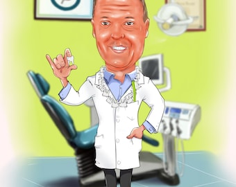 Dentist Gift - Custom Caricature Portrait From Your Photo / Dentist Gift Ideas / Dentist Caricature