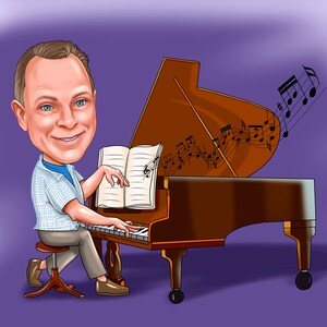 Pianist Gift Caricature Portrait from Photo / piano teacher gift / piano player gift image 7