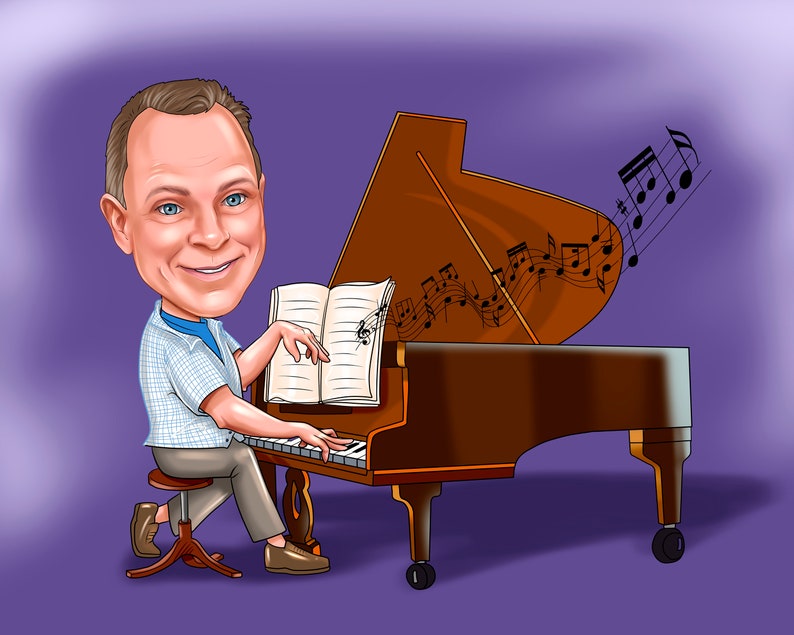 Pianist Gift Caricature Portrait from Photo / piano teacher gift / piano player gift image 7