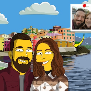 Genua Gift - Custom Yellow Cartoon Portrait van Photo, Genua, Genua kunst, Genua poster