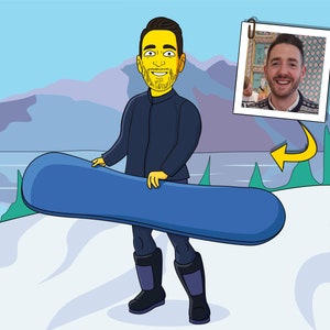 Funny Snowboarder Gift  - Custom Cartoon Portrait from Photo / snowboarding gift idea snowboarder art / snowboarding team coach