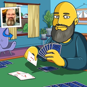 Gelbes Pinochle Spieler Geschenk - Individuelles Portrait vom Foto als Gelber Charakter, Pinokel, Pinuchle, Pinochle Karten