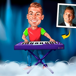 Keyboard Player Gift - Custom Caricature Portrait, Keyboardist gift, Keyboard art, synthesizer art