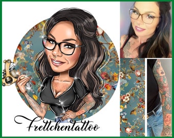 Tattoo Artist Logo Design - custom cartoon portrait for your business logo / permanent cosmetics tech logo