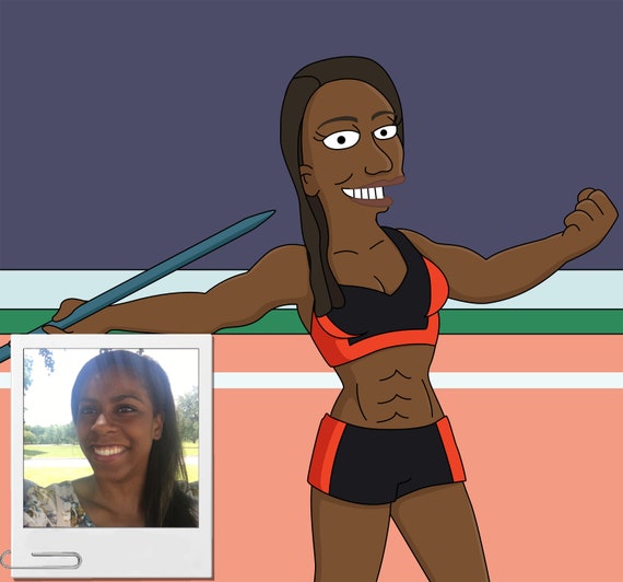 Javelin Throw Gift Custom Portrait from Photo as Yellow Etsy