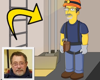 Regalo de mecánico de ascensores: retrato personalizado a partir de su foto como personaje amarillo / Instalador de ascensores