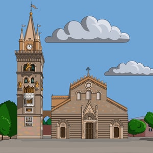 Messina Cathedral Illustration: Italy Art Print (Digital Download)