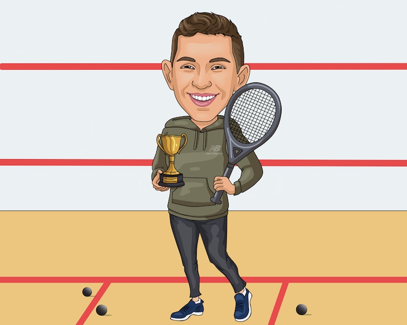 Squash Player Gift - Custom Caricature Portrait From Your Photo ...