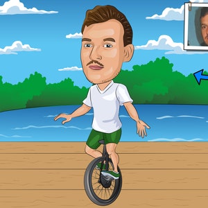 Unicyclist Gift - Custom Caricature Portrait From Your Photo / unicycle / monocycle