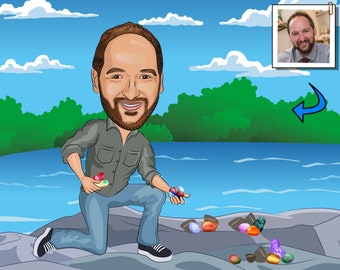 Rock Collector Gift - Custom Caricature From Photo, rock hound gift, rock lover gift, rockhound