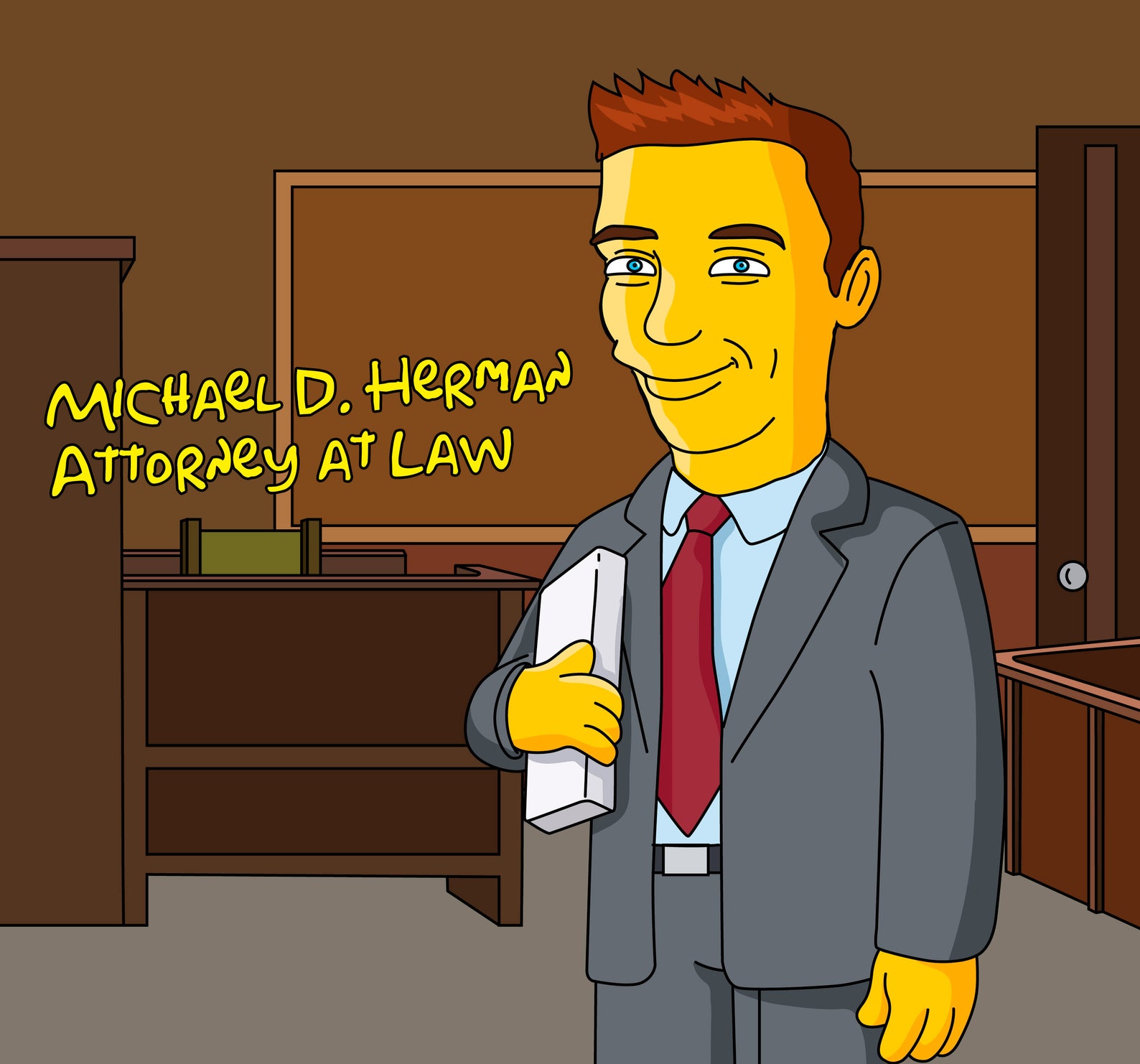 May include: A cartoon illustration of a person in a gray suit and red tie ...