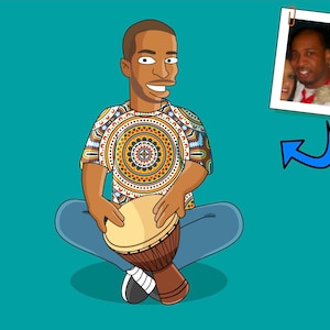 Djembe Player Gift - Portrait as Cartoon Character / Djembe art / Djembe gift / Djembe drum