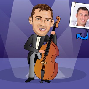 Upright Bass Player Gift - Custom Cartoon Portrait / double bass player gift