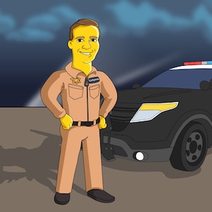 Highway Patrol Gift - Custom Portrait as Yellow Character, state police gift, state highway patrol