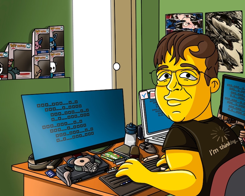 Coder Gift - Custom Portrait as Cartoon Character, Computer Science Art ...