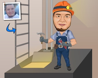 Elevator Mechanic Gift - Custom Caricature Portrait From Your Photo