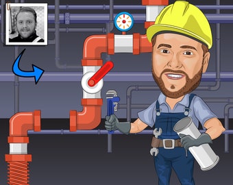 Pipe Fitter Gift - Custom Caricature From Photo, pipefitter gift, Pipe Fitting