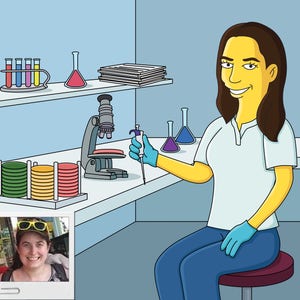 May include: A cartoon illustration of a person in a lab coat and gloves working in a laboratory setting. The person is holding a pipette and a petri dish. There is a microscope, test tubes, and other lab equipment in the background.