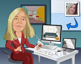 Interior Designer Gift - Custom Caricature From Photo, interior decorator