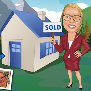 Real Estate Agent Gift - Custom Caricature Portrait From Your Photo / Real Estate Broker Gift