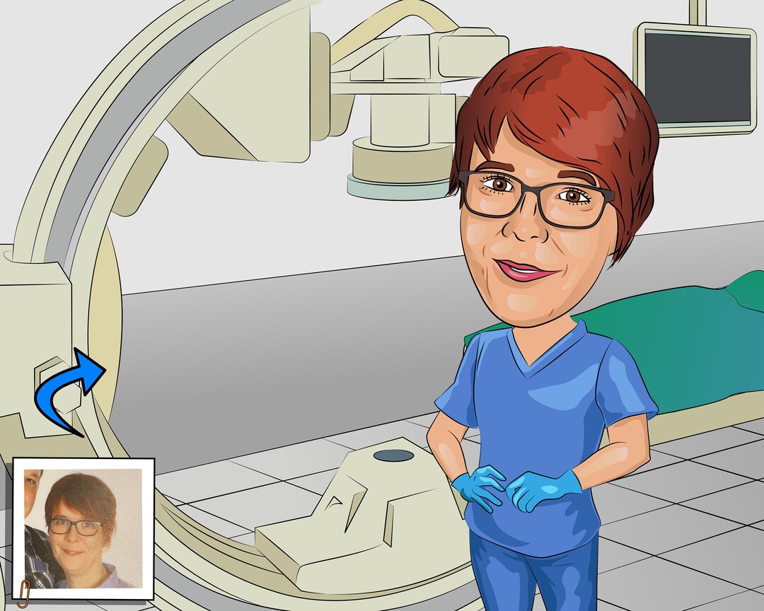 Cath Lab Tech Gift Custom Caricature From Photo, Cath Lab Technician