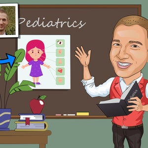 Pediatrics Teacher Gift - Custom Caricature From Photo, Pediatrics Professor