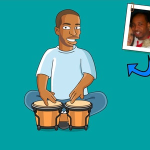 Bongo Player Gift - Portrait as Cartoon Character / Bongo art / Bongo gift / Bongo Drum Player