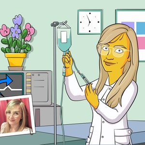 Infusion Nurse gift - Custom Portrait as Cartoon Character, iv nurse gift