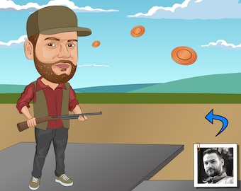 Trap Shooter Gift - Custom Caricature From Photo / Trap Shooting / clay pigeon shooting