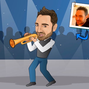 Regalo de trombonista - Retrato de dibujos animados personalizado / Regalo de jugador de trombón