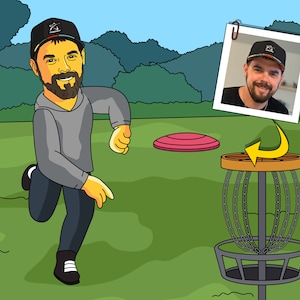 Disc Golf Player Gift - Custom Portrait from Photo as Yellow Character / frisbee golf / disc golfer