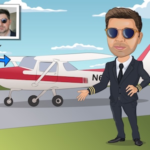 Aviator Gift - Custom Caricature Portrait From Photo, aviation gifts, private pilot