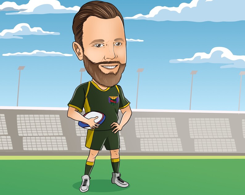 Custom Rugby Player Caricature Portrait From Photo (digital File) - Etsy