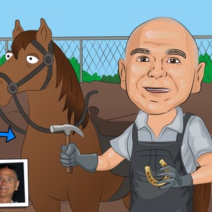 Presente de ferreiro - Caricatura personalizada de foto, ferradura de cavalo, presente de ferreiro