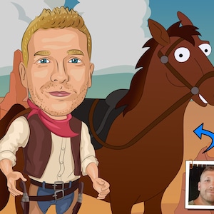Cowboy Gift - Custom Caricature Portrait From Your Photo / cowboy boyfriend