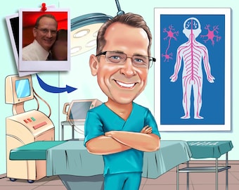 Regalo de neurocirujano - Caricatura personalizada de foto, Neurocirujano, Neurocirugía, Regalo de neurología