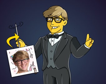 Conductor Gift - Custom Portrait from Photo as Yellow Cartoon Character / music conductor / symphony conductor