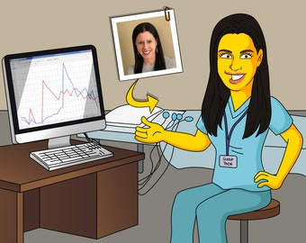 EEG Tech Gift - Custom Portrait from Photo as Yellow Character, EEG technologist