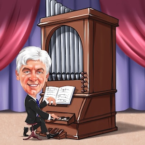Organist Geschenk - Benutzerdefinierte Karikatur Porträt, Pfeifen Organ Player