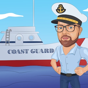 Coast Guard Gift - Custom Caricature Portrait From Your Photo / USCG gift